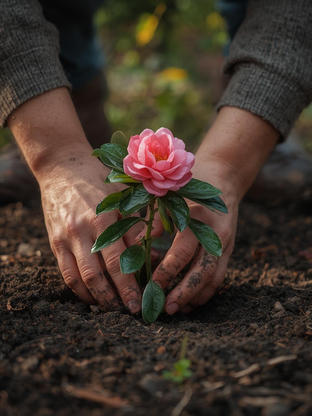 Camellia plant with pink blooms