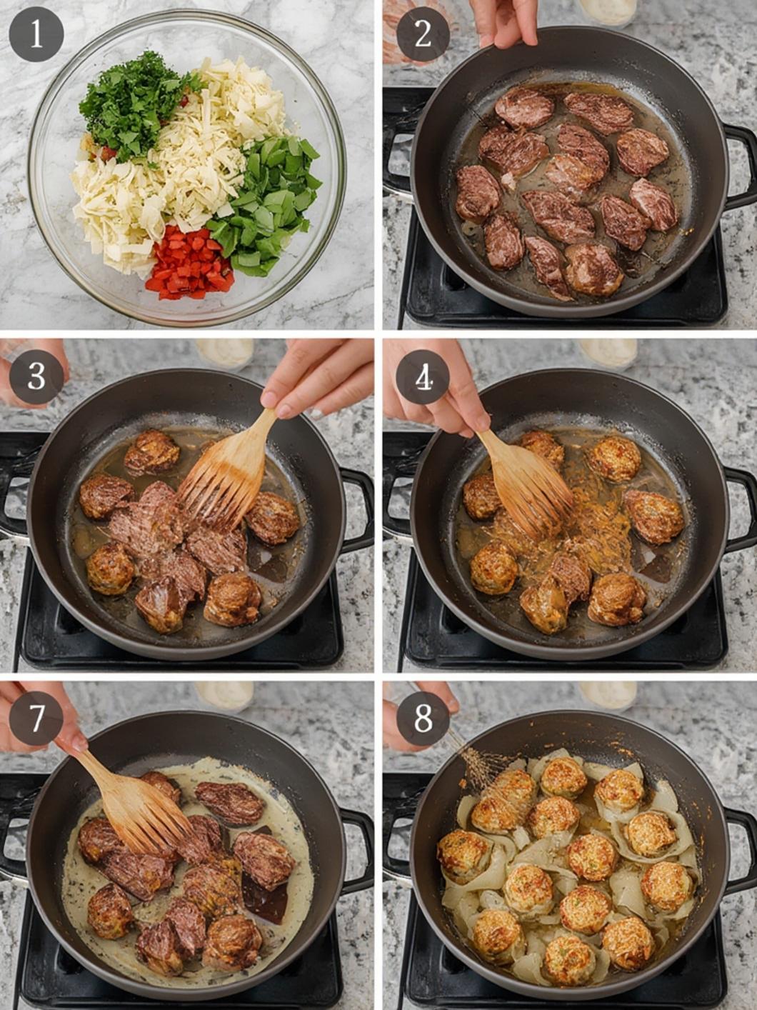 Cooking garlic steak bites in a pan