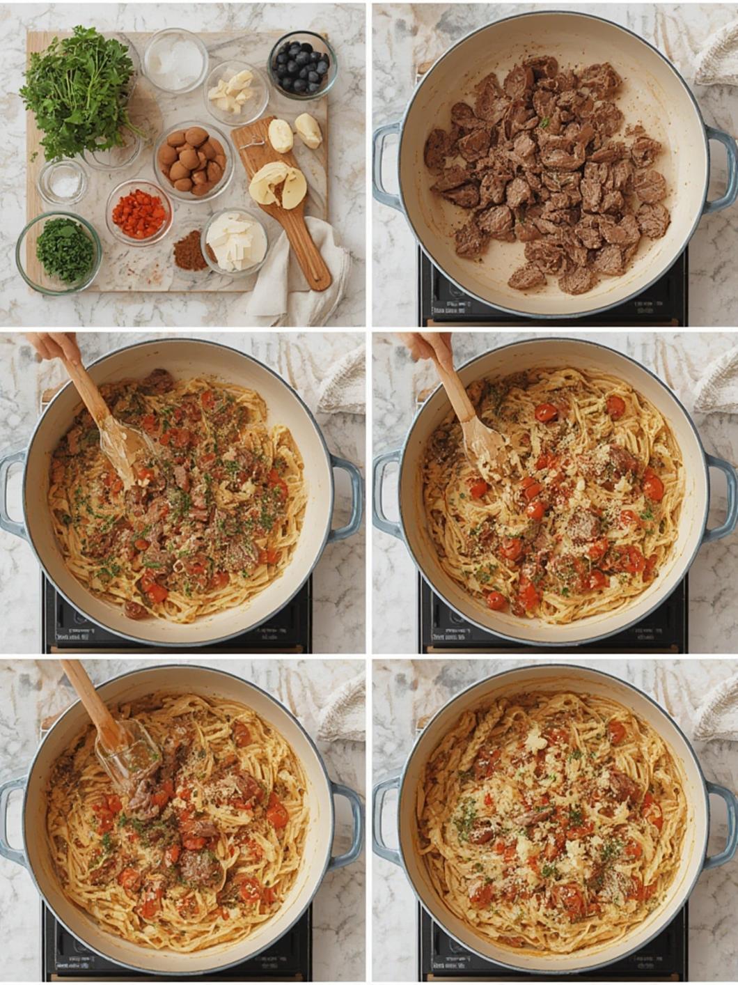 Cooking steak pasta recipe
