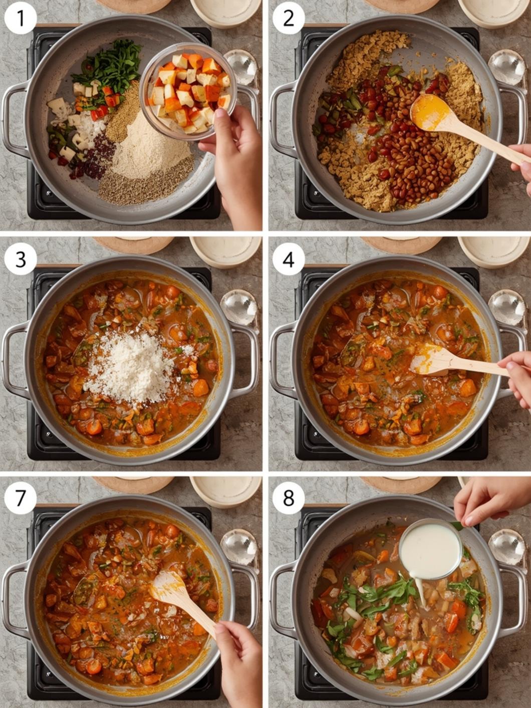 Step by step cooking process for avgolemono soup recipe showing chicken broth simmering and egg lemon mixture being added to the pot