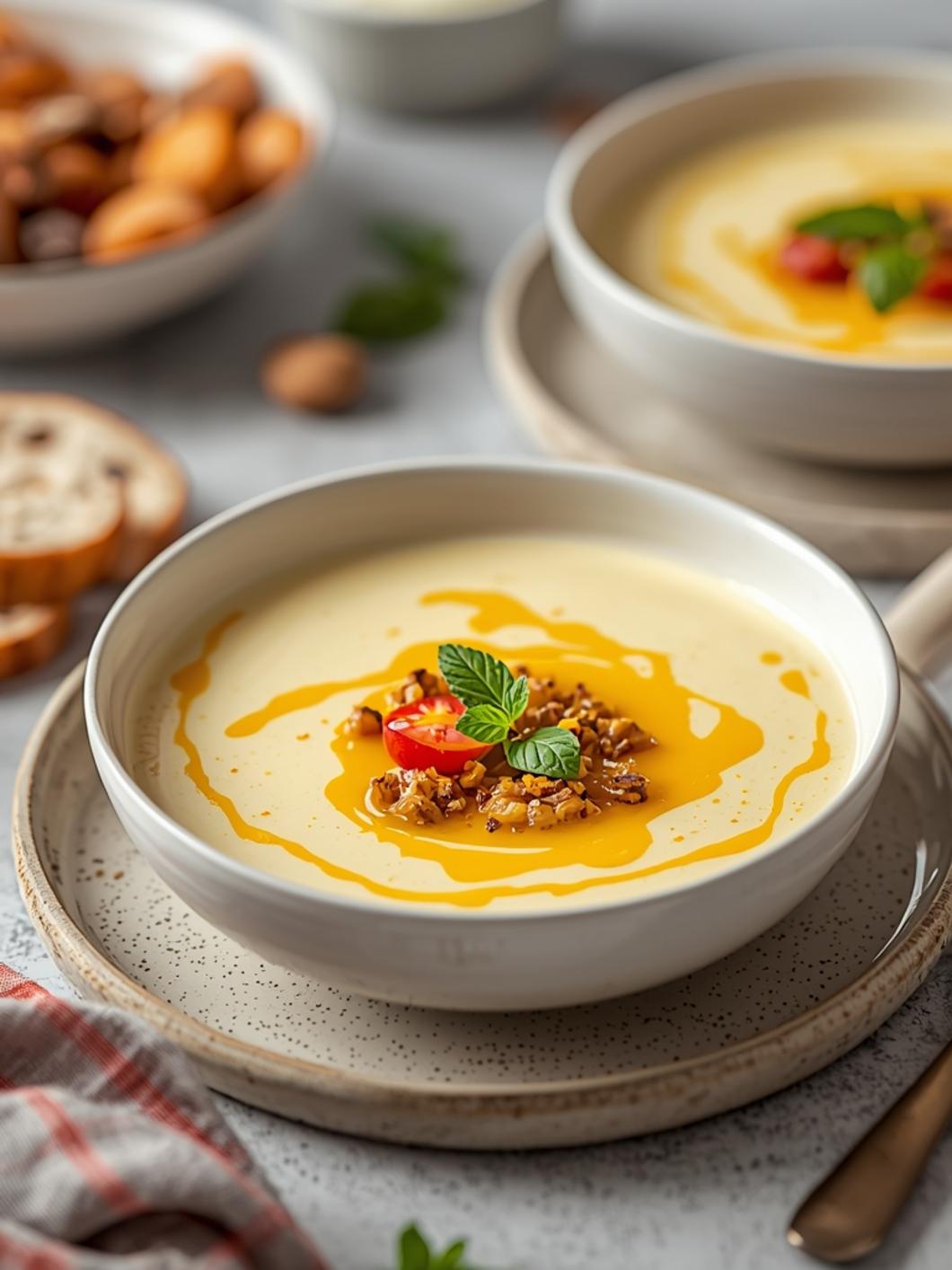 Avgolemono soup recipe final result served in a bowl with creamy lemon chicken broth and tender rice